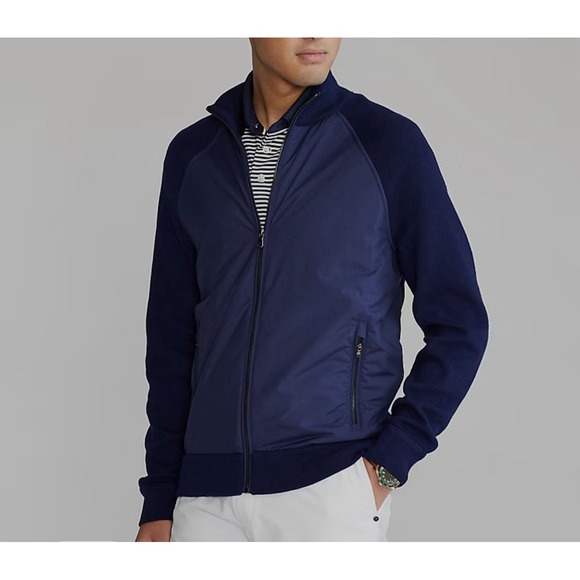 RLX Ralph Lauren Mens Full Zip Hybrid Sweater Jacket Wool Blend Navy Size XL NEW - Picture 2 of 9